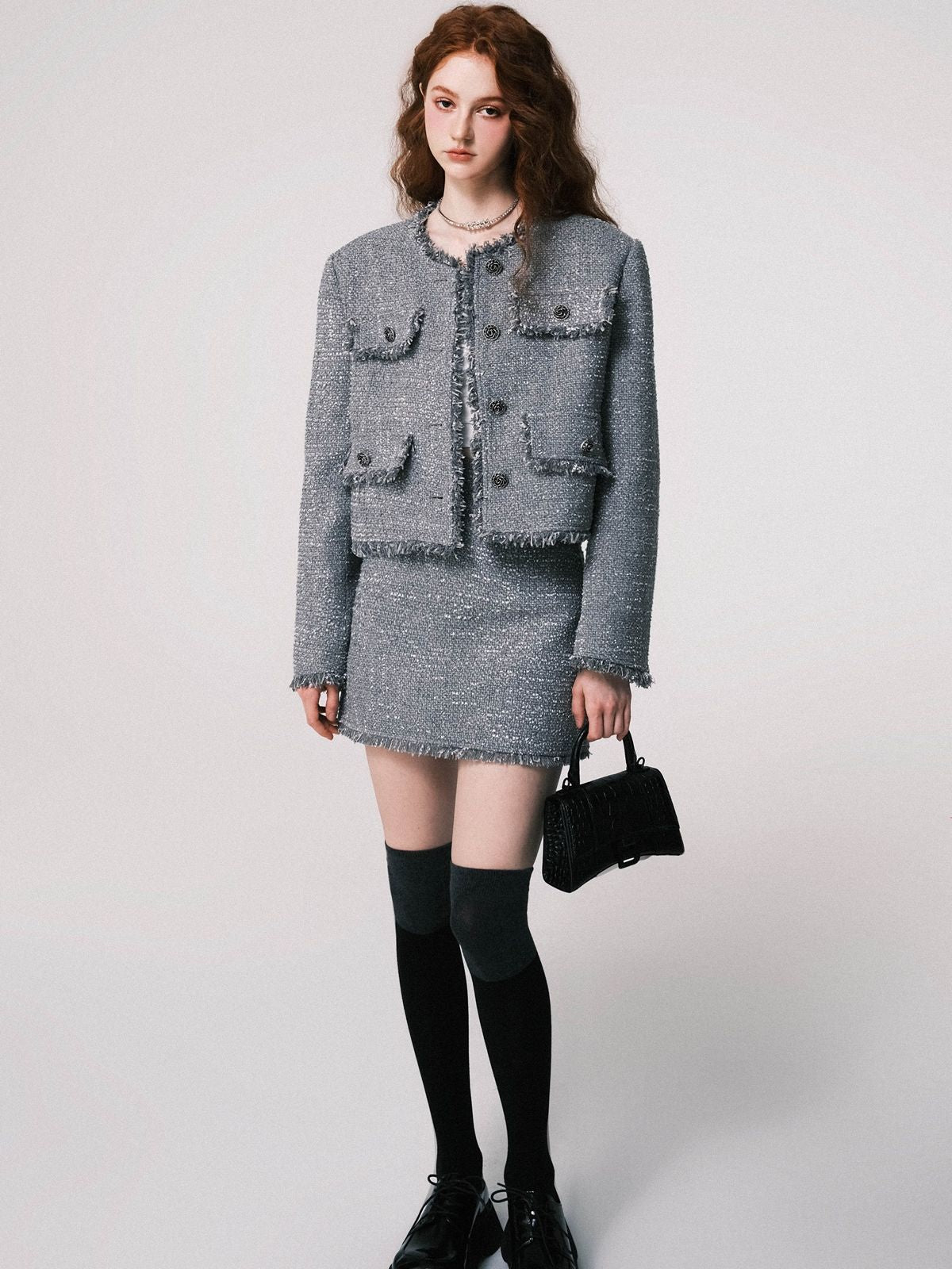 Formal Mature Tweed Jacket Skirt