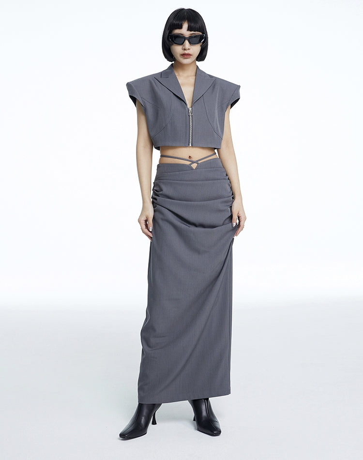 Drape I-line Waist-mark Long-Skirt