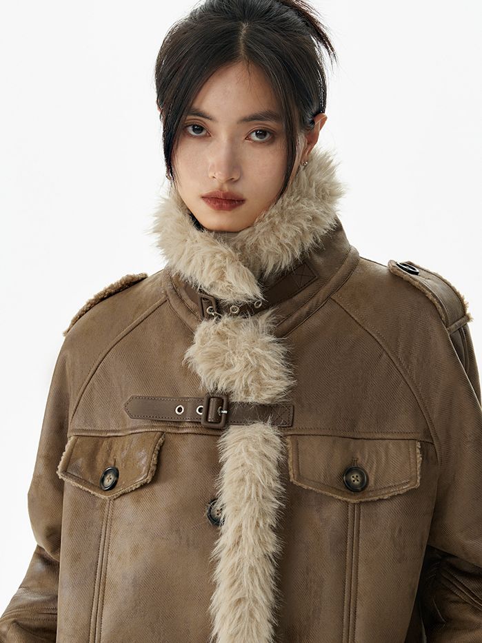 FUR RETRO STAND-COLLAR LONG-COAT