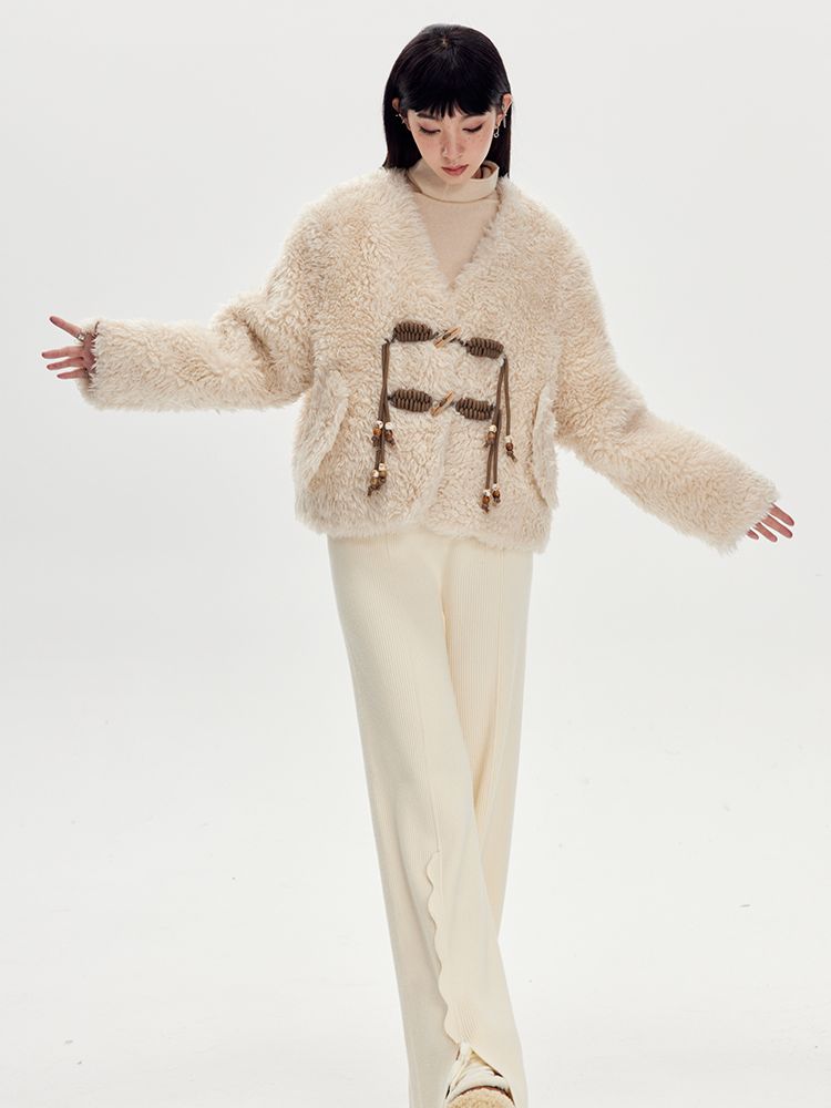 Rope Boa Fur V-neck Jacket