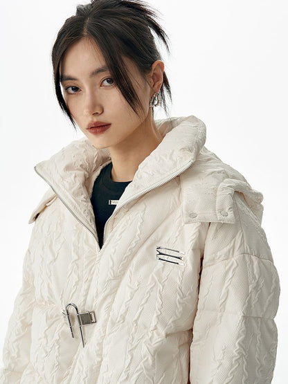 Embroidery Asymmetry Hoodie Short Down-Jacket