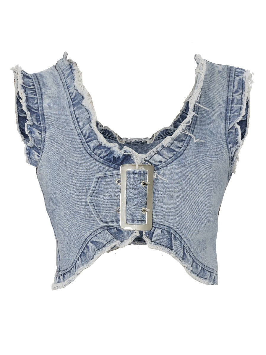 Denim Nichi Tassel Sexy Tops &amp; Short-Skirt