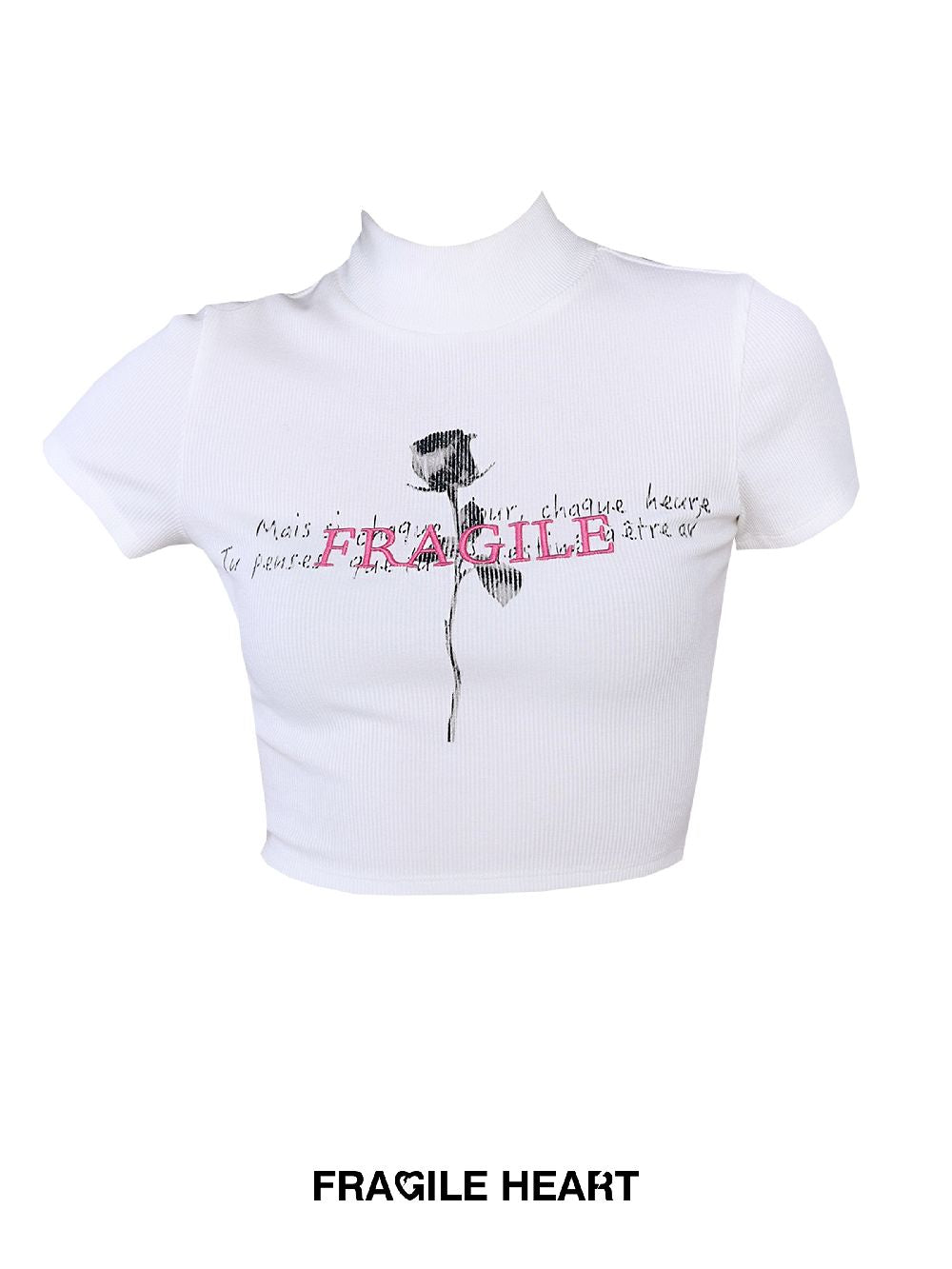 T-shirt imprimé de fleurs à col bouteille recadré