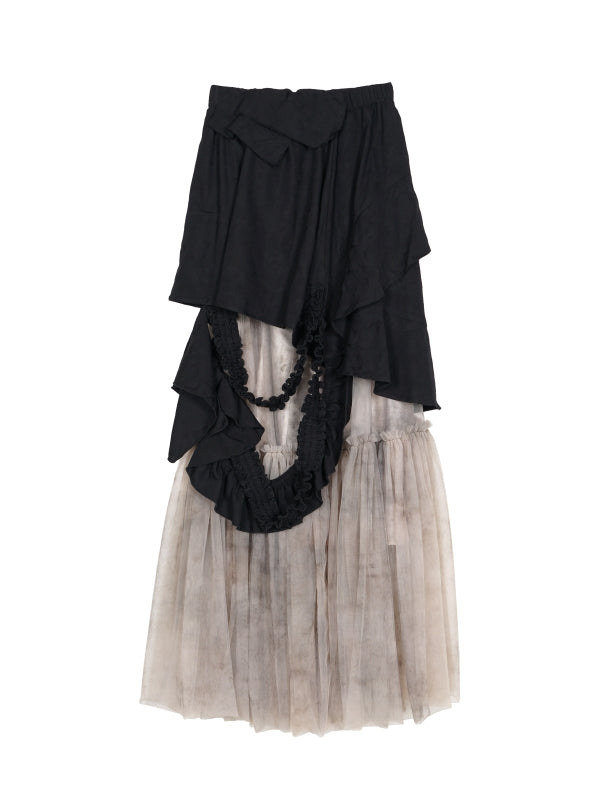 Tiered Ciffon Nichi Crumply Mix Long-Skirt