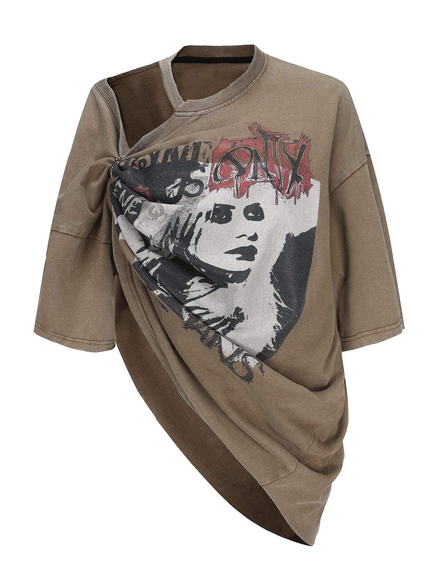 Oversize Casual Nichi Shoulder-Cut Print-T-Shirt