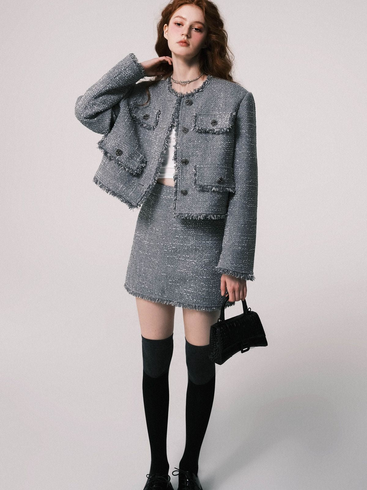 Formal Mature Tweed Jacket Skirt