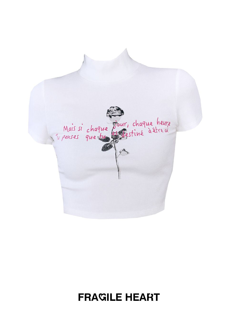 T-shirt imprimé de fleurs à col bouteille recadré