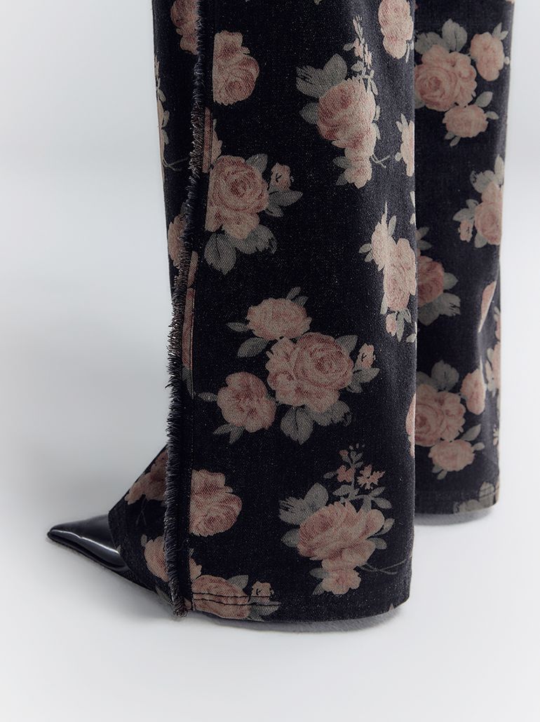 Pantalon de jean rétro de rose de fleur