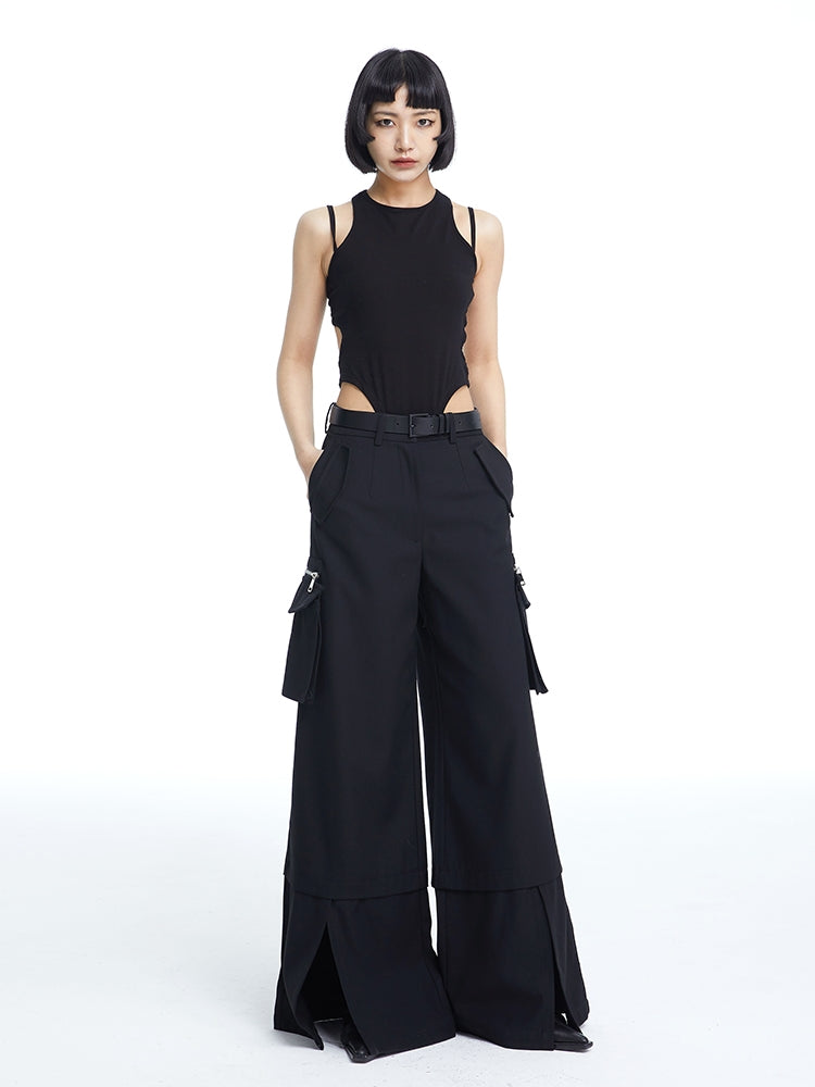 Side-Pocket Wide-Leg Handsome Cool Pants