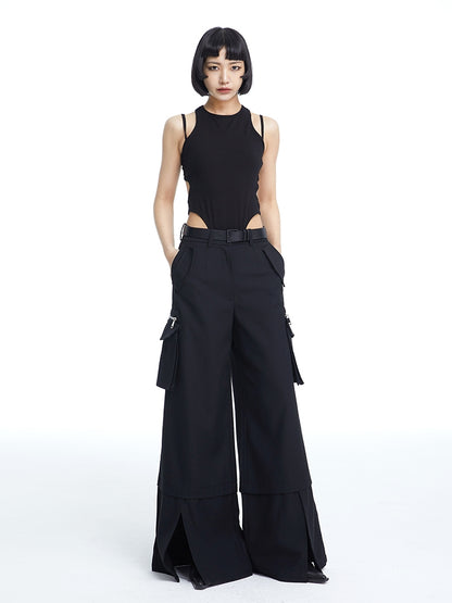 Side-Pocket Wide-leg Handsome Cool Pants