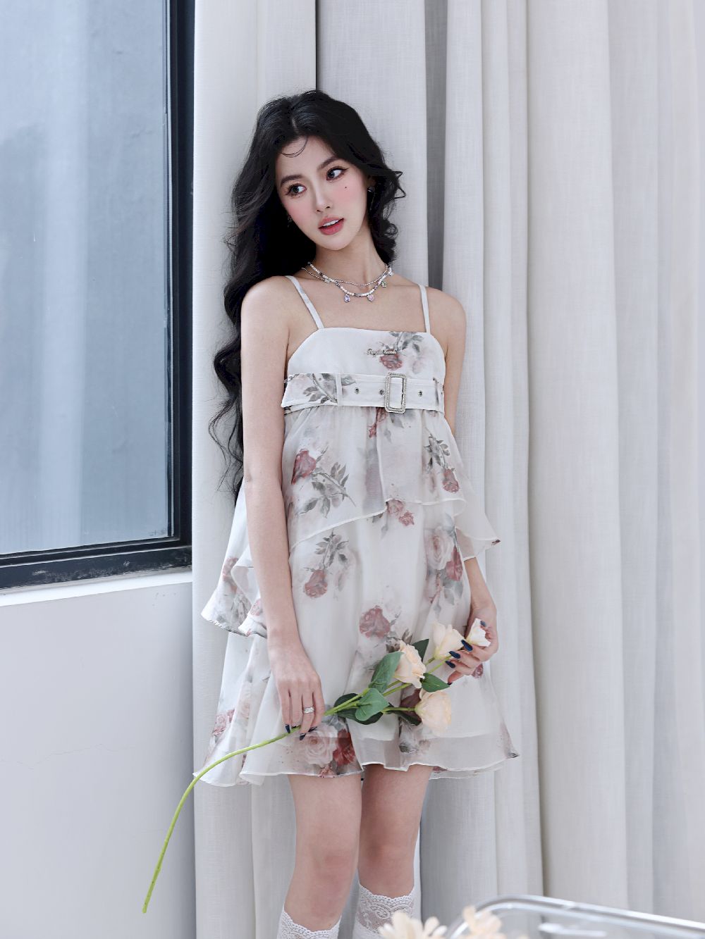 Sleeveless Flower Ciffon Fluffily One-piece