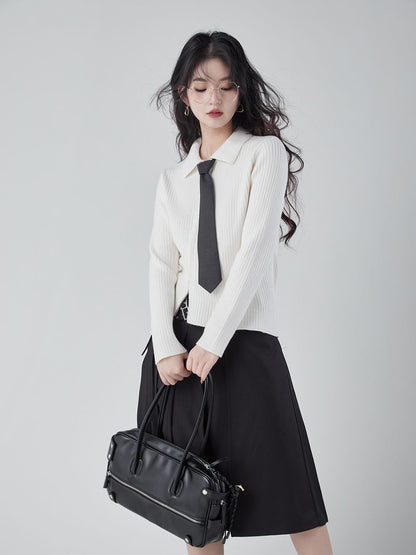 Asymmetry Fastener Polo-Neck Mature Knit