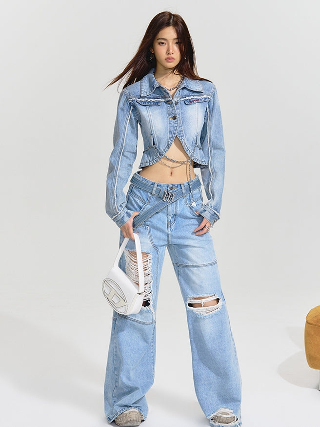 Cropped Casual gutaussehende Denim-Tops