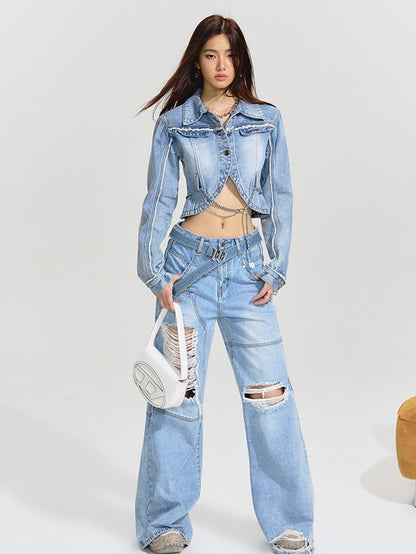 Cropped Casual Handsome Denim-Tops