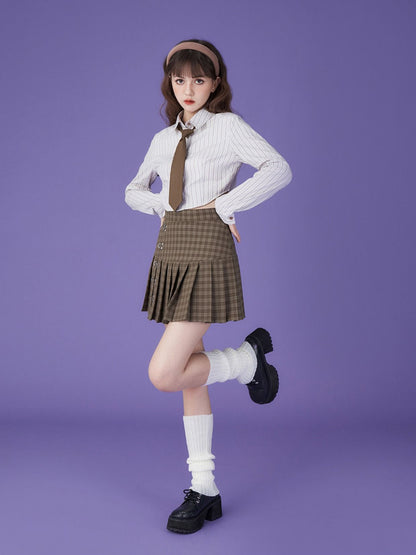 PLEATS CHECKED SHORT GIRLY SKIRT