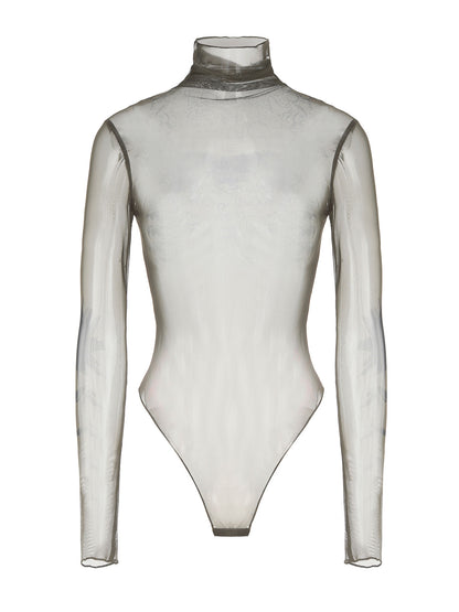 Tight Long-Sleeve Sheer Body-Suit