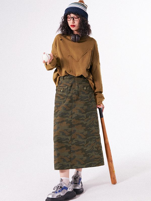 Camouflage Flare Casual Long-Skirt