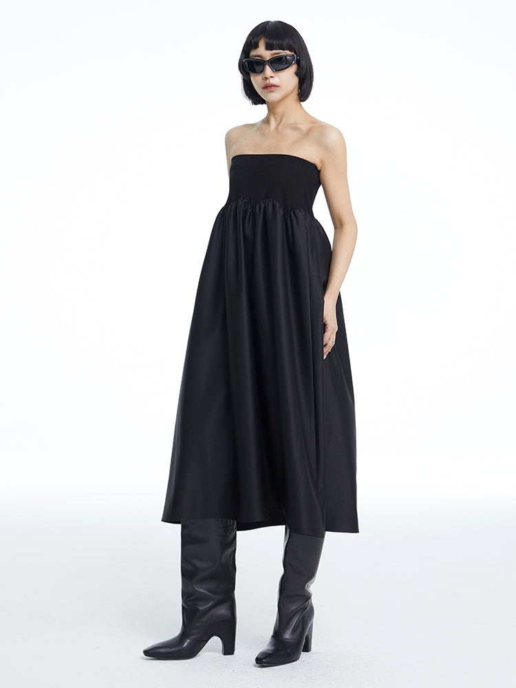 2way Plain Flare Bare-Tops Long-Skirt