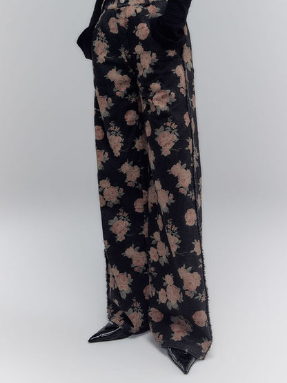 Pantalon de jean rétro de rose de fleur