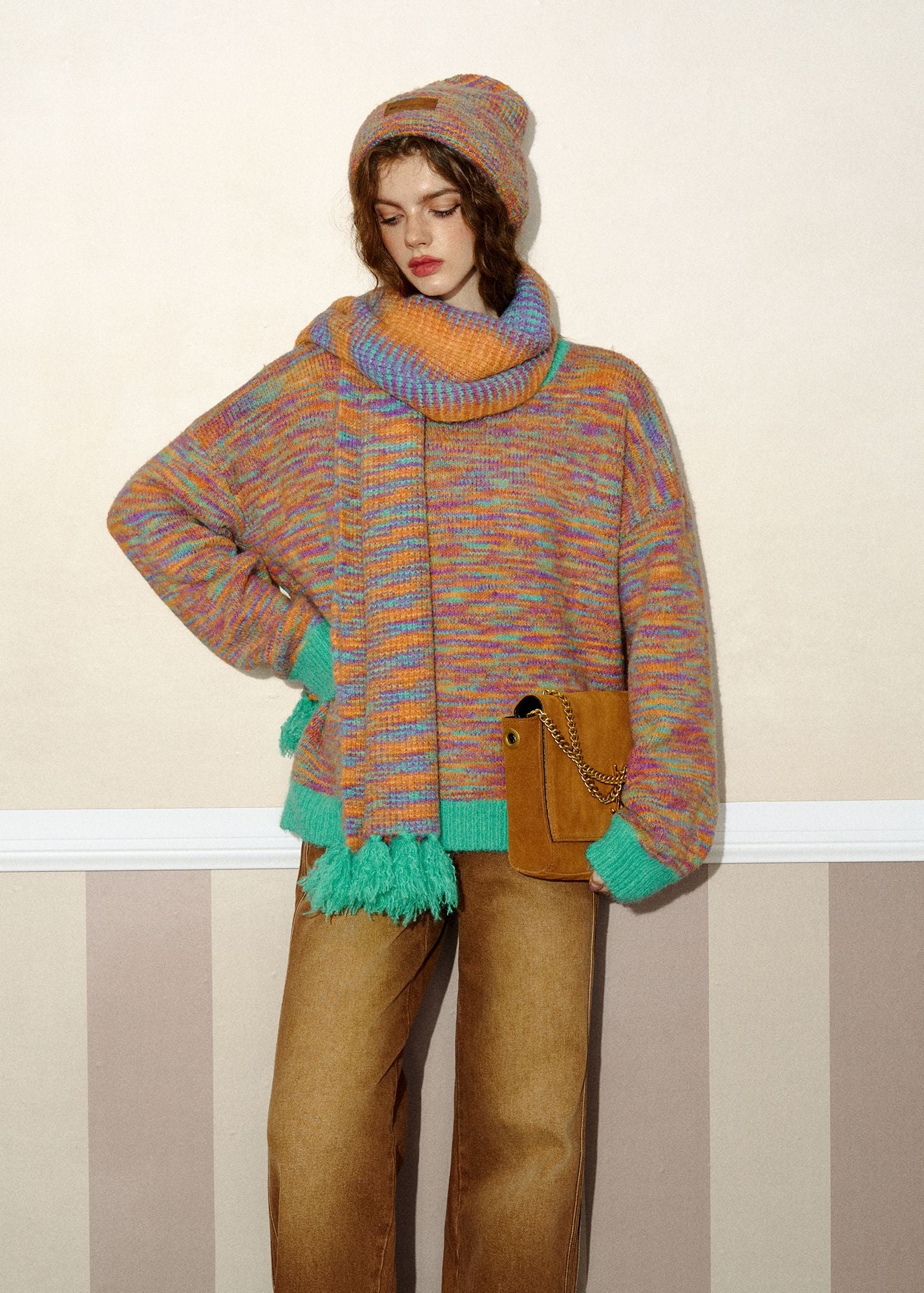 COLORFUL CASUAL MUFFLER &amp; KNIT-HAT