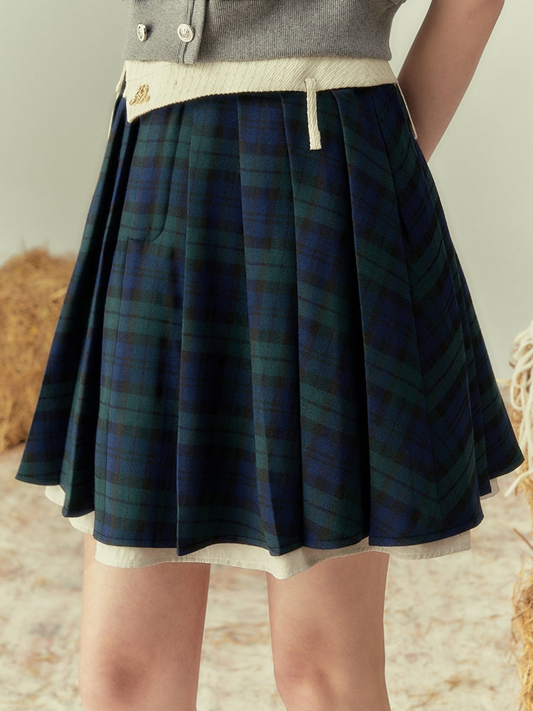 Checked Pleats Girly Short Skirt