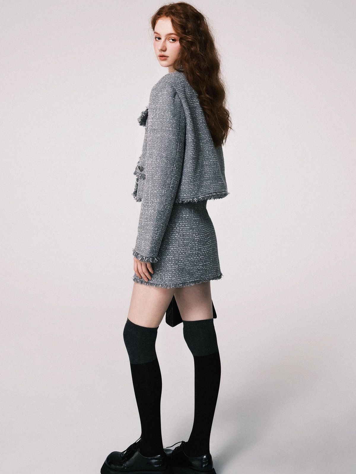 Formal Mature Tweed Jacket Skirt