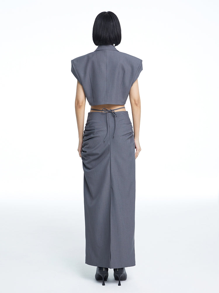 Drape I-line Waist-mark Long-Skirt