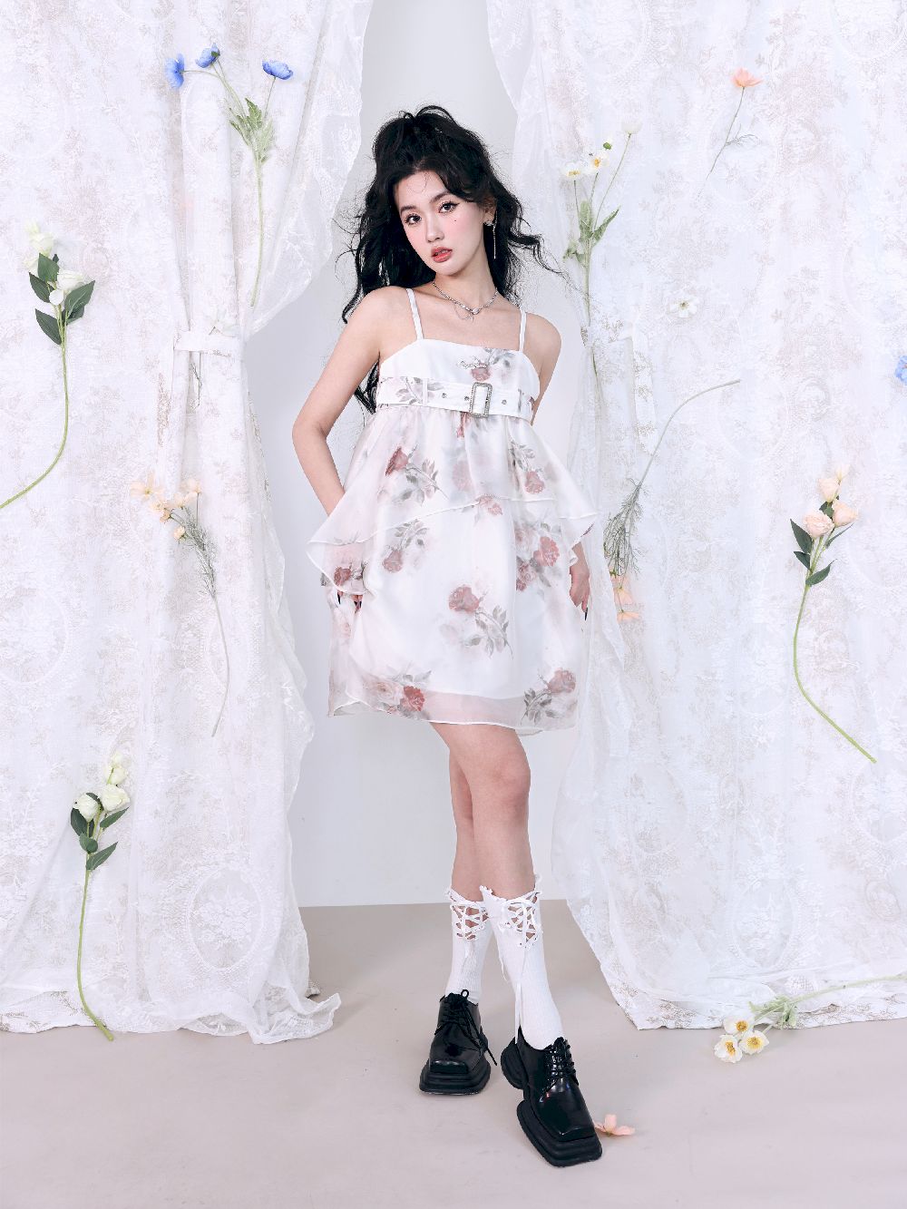 Sleevels Flower CIFFON Fluffily ONE-PIECE