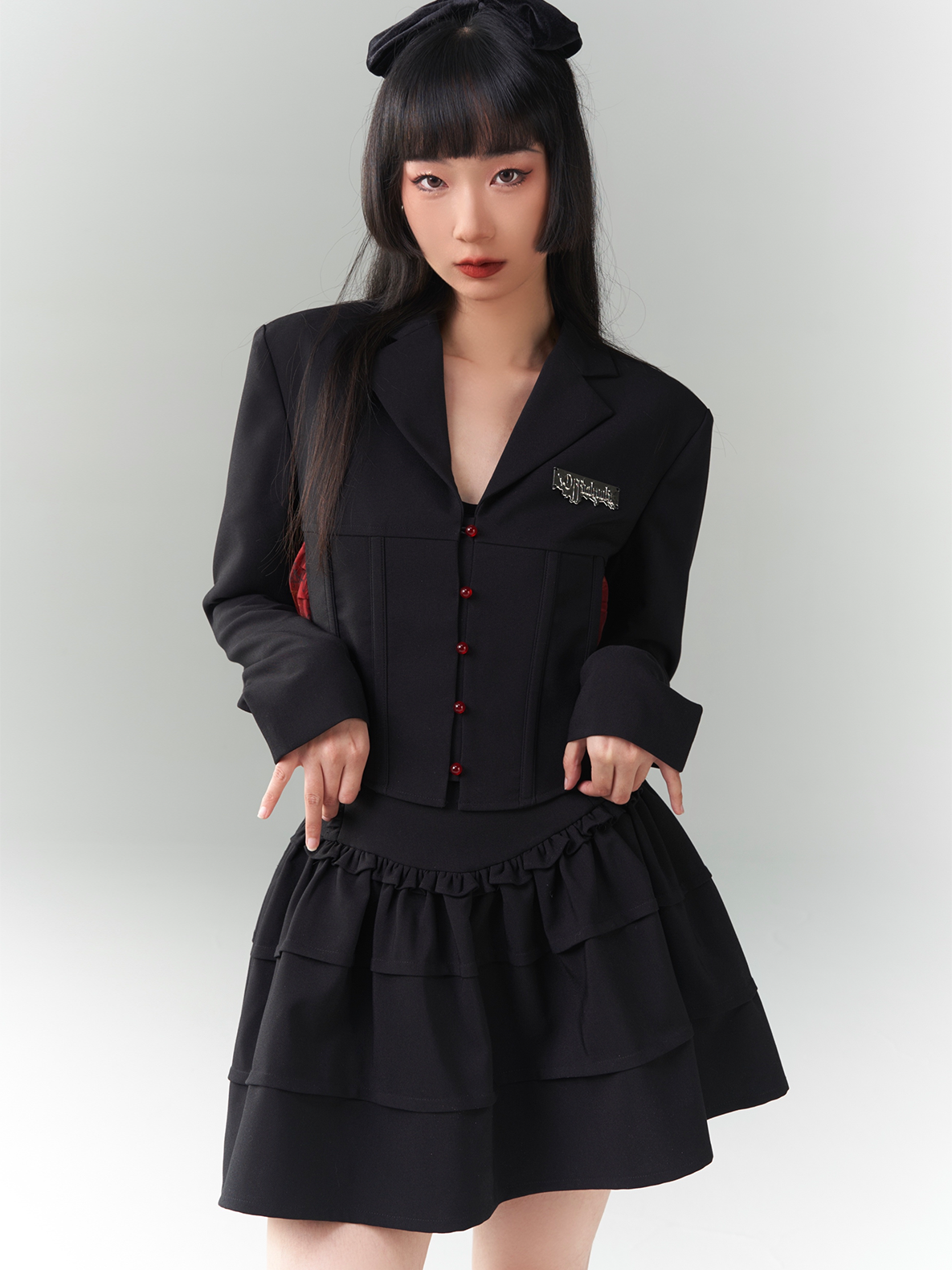 Back-Ribbon 2WAY NICHI FRILL TIERED JACKET &amp; SKIRT