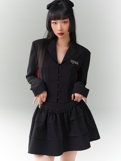 Back-ribbon 2way Nichi Frill Tiered Jacket＆Skirt