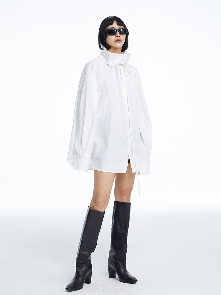 High-neck Oversize Nichi-collar Drawstring Blouse