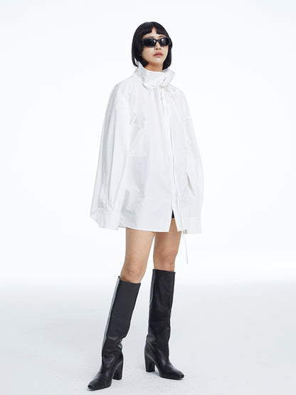 High-neck oversize Nichi-Collar Drawstring Blouse