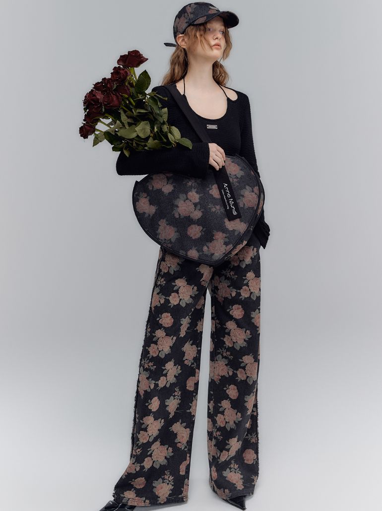 Pantalon de jean rétro de rose de fleur