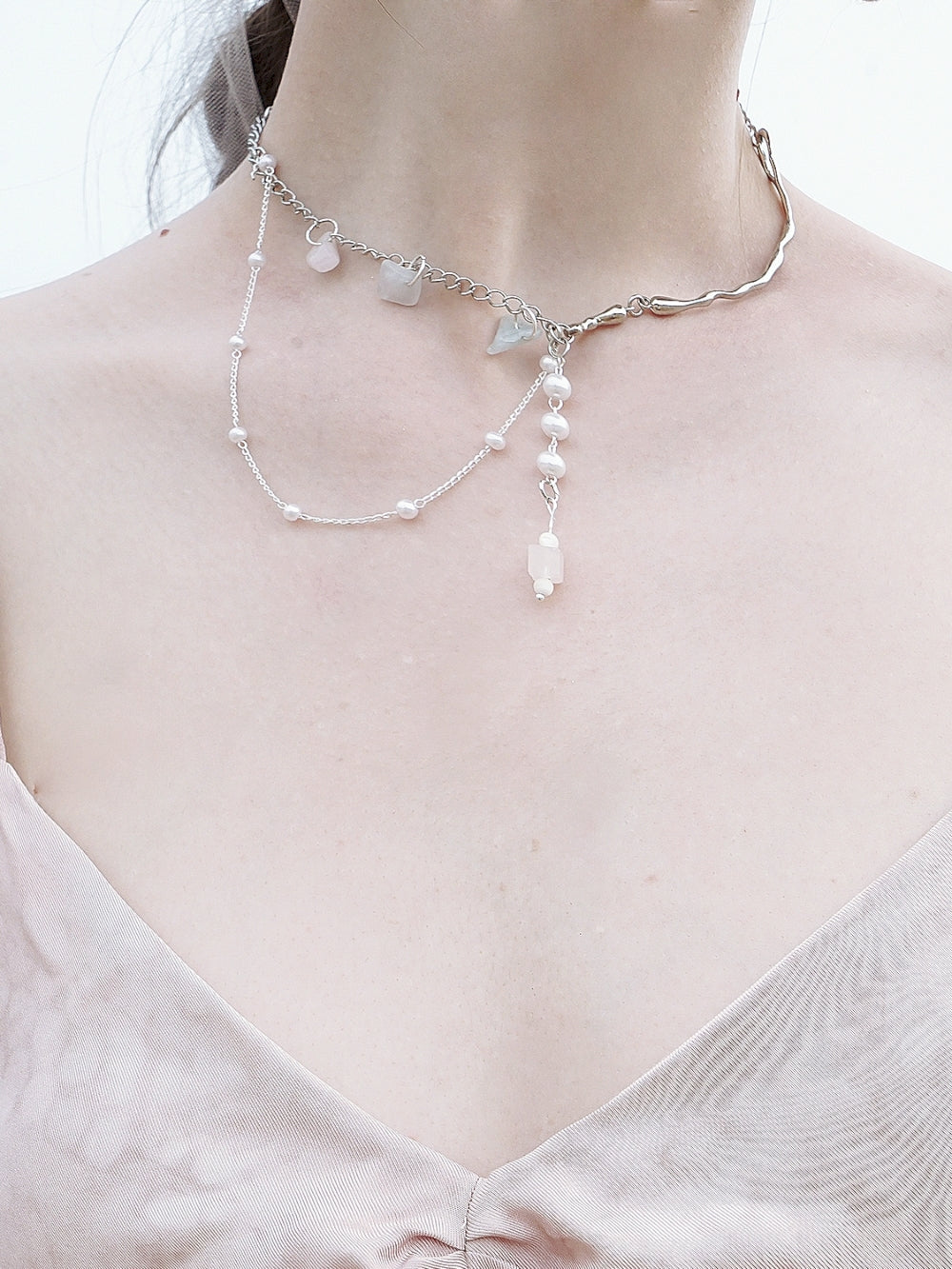 Pearl Stone Asymmetry Elegant Necklace