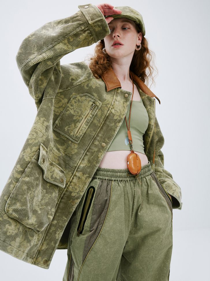 Cord -Blume Camouflage Retro Übergroße Jacke