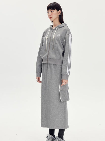 Sweat Casual Hoodie Parka &amp; Long-Skirt