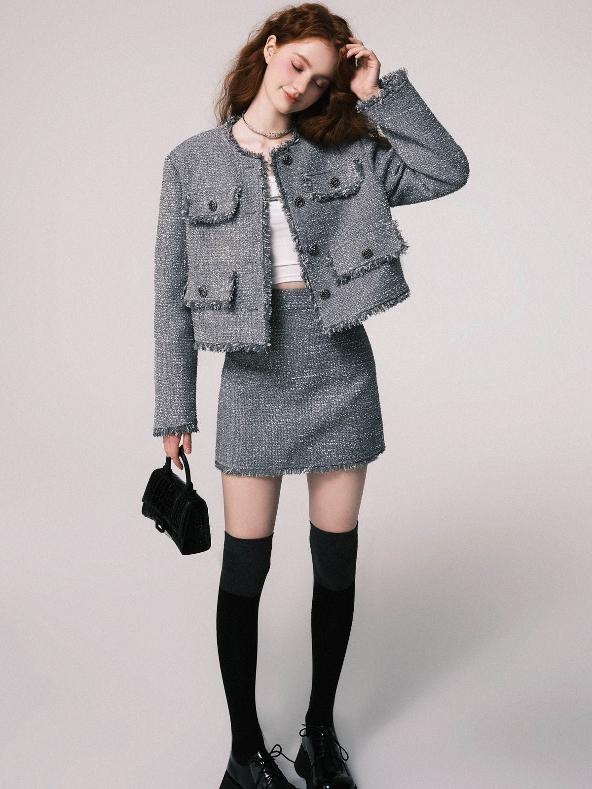 Formal Mature Tweed Jacket Skirt