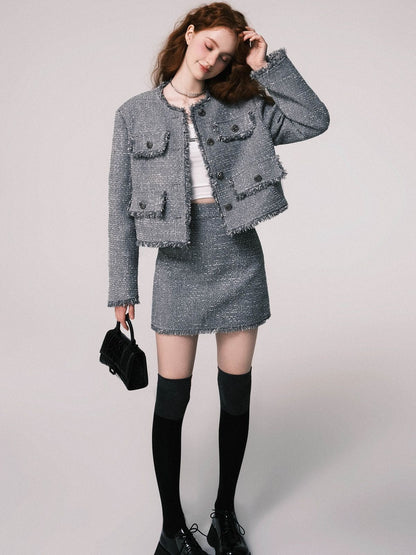 Formal Mature Tweed Jacket&amp;Skirt