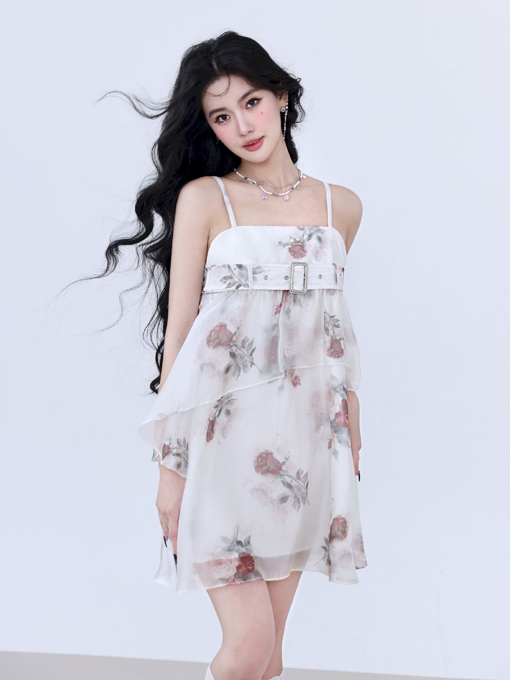 Sleeveless Flower Ciffon Fluffily One-piece