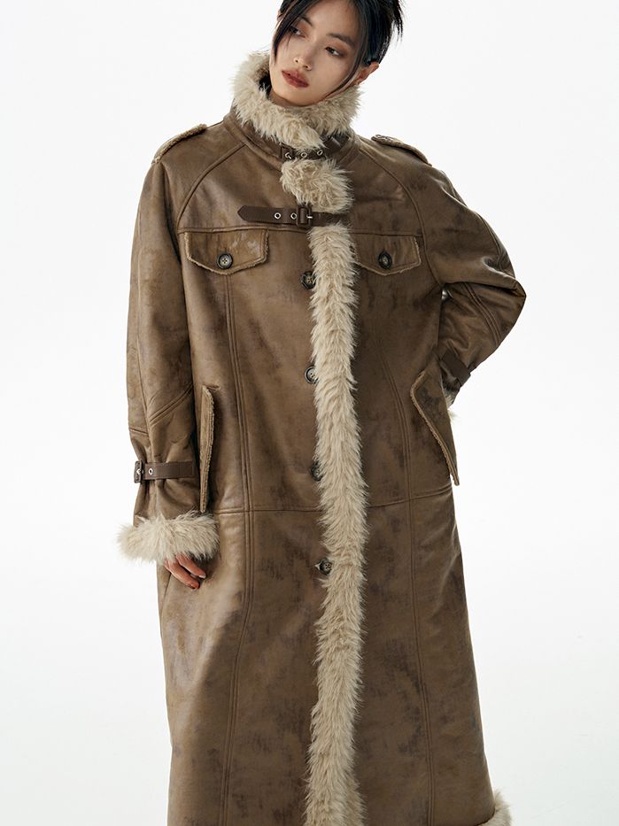 FUR RETRO STAND-COLLAR LONG-COAT