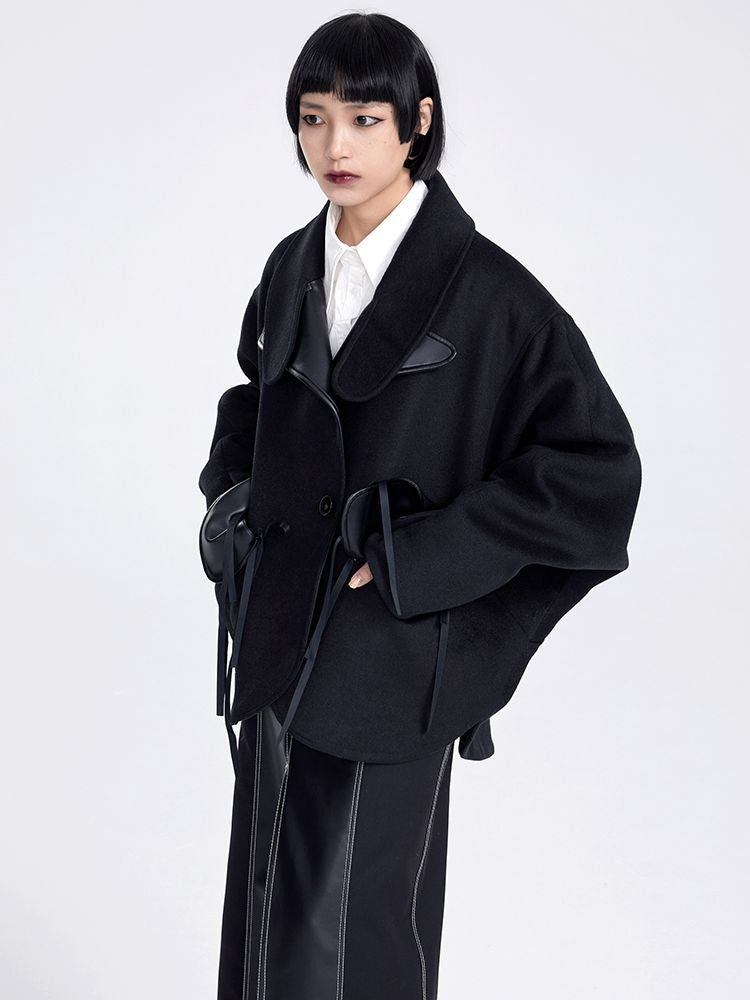 Wool Leather Mix Middle Coat