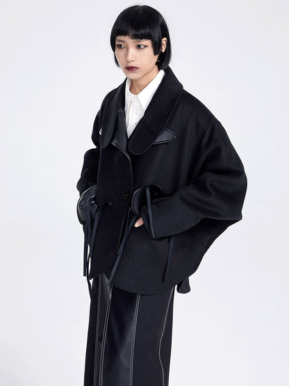 WooL Leather Mix Middle Coat