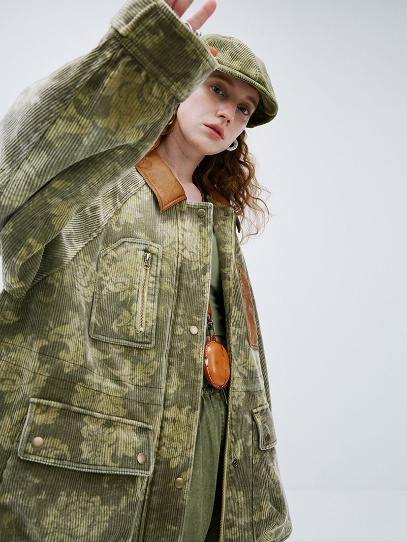 CORDUROY FLOWER CAMOUFLAGE RETRO OVERSIZE JACKET