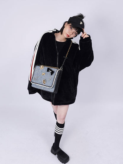 2WAY CHAIN ​​CHECKED LARGE CUTE BAG