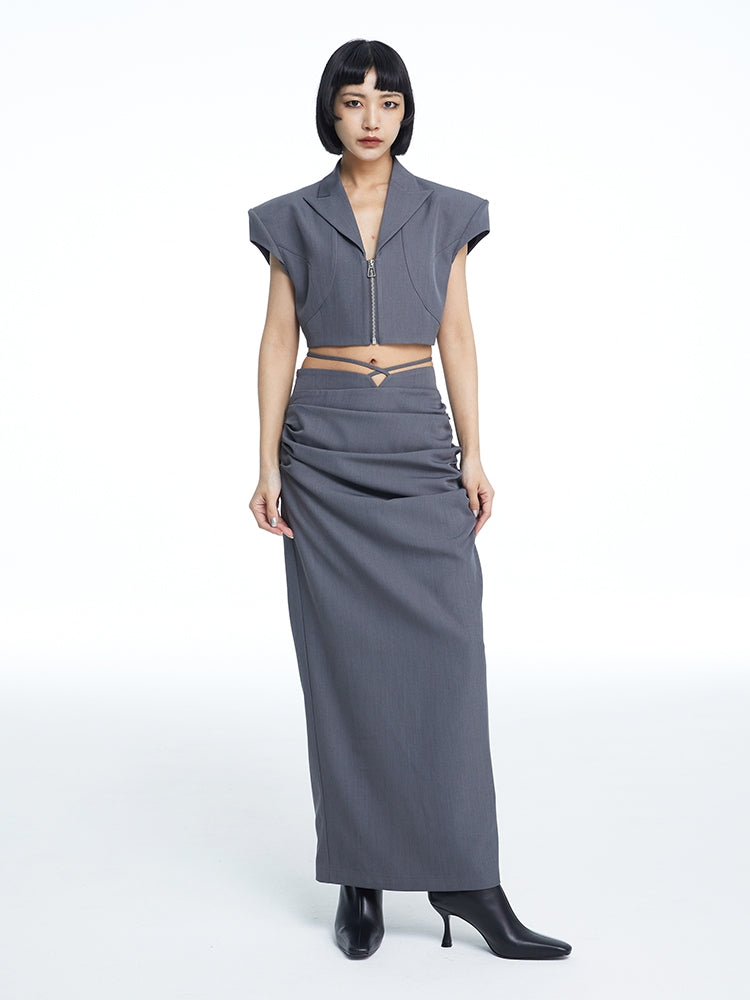 Drape i-Line Waist-Mark Long-Skirt