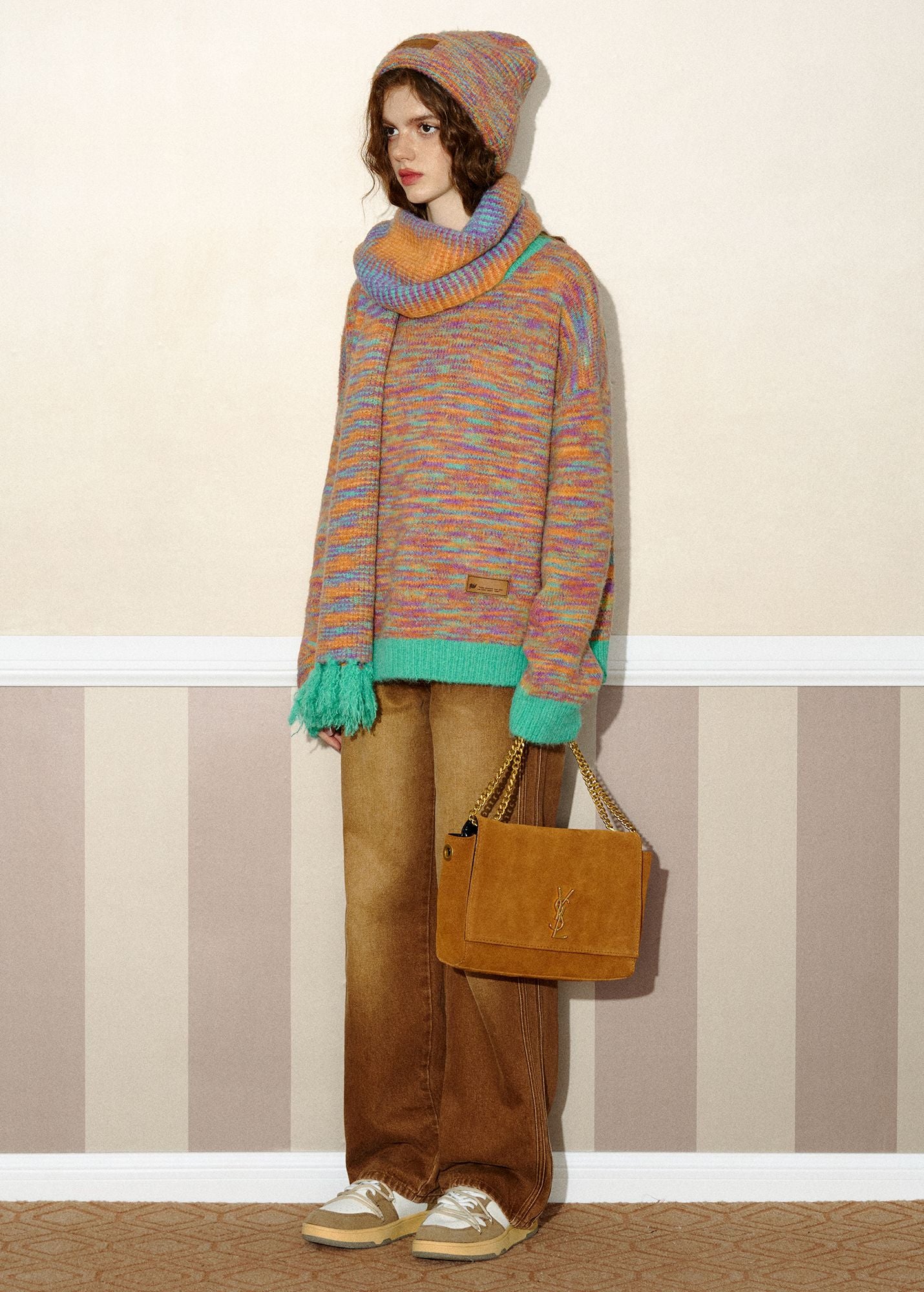 COLORFUL CASUAL MUFFLER &amp; KNIT-HAT