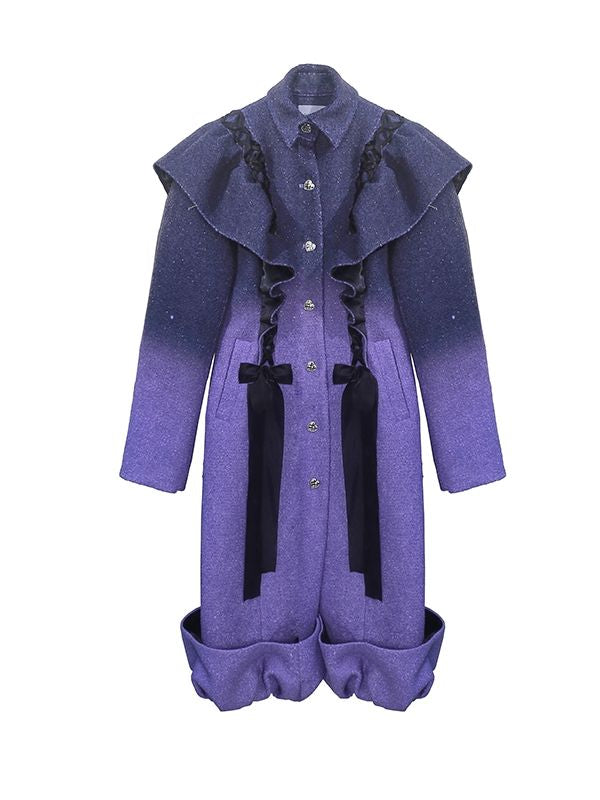 Nichi Frill Ribbon Gaudy Conspicuous Long-coat