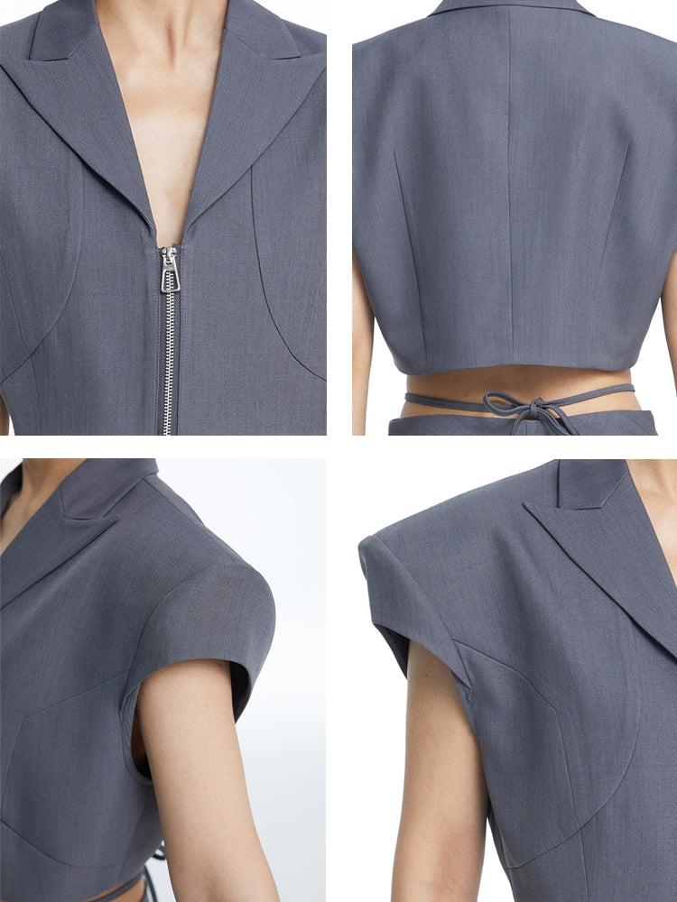 Cropped Zip French-sleeve Cool Tops