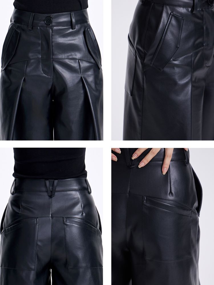 Pantalon large fraîche en cuir