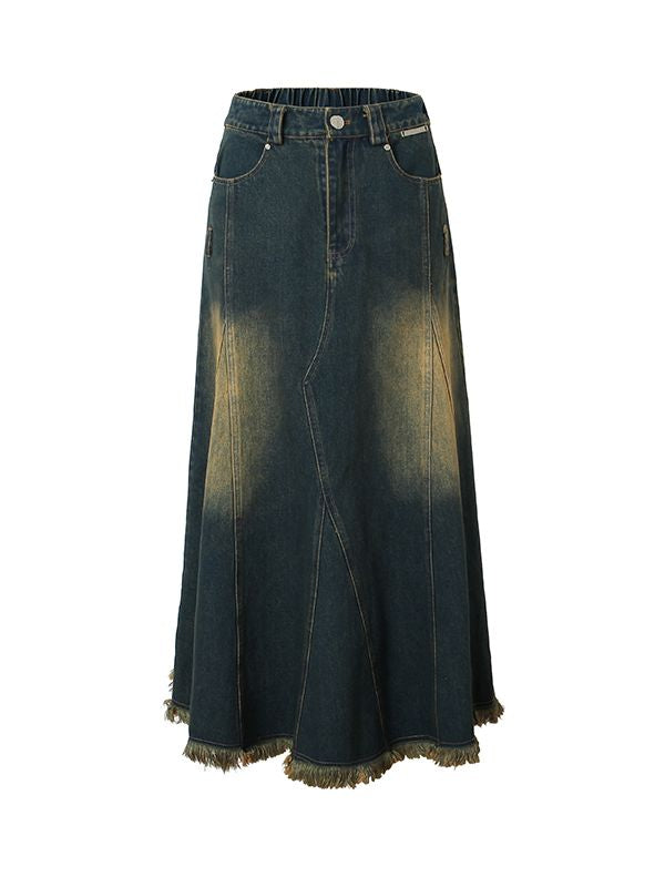 Cut-Off Vintage Faded Flare Denim Long-Rebkirt